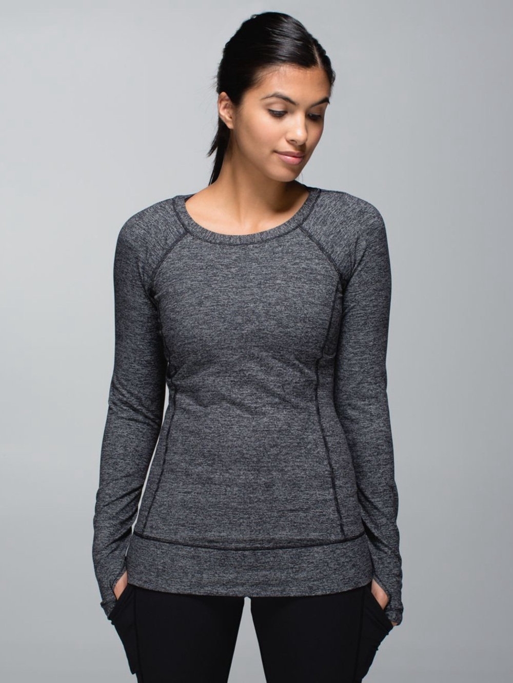 Lululemon Race Your Pace Long Sleeve Running Shirt Women's Gray/Black Sz 4